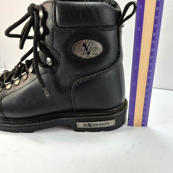 NexGen Men\'s Black Leather Lace-Up Motorcycle Biker Boots Size 8 Vintage main image 4